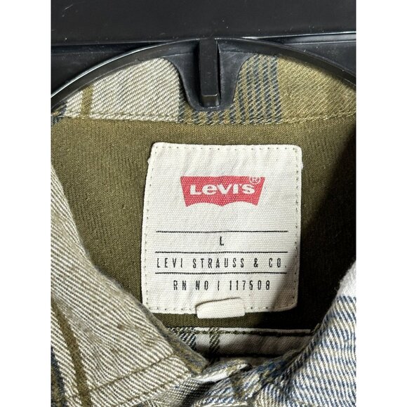 Levis L/S Green Plaid Flannel Shirt Mens Large - Picture 4 of 5
